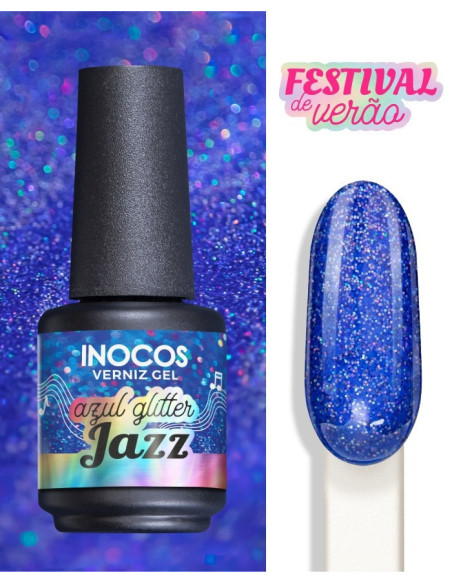 INOCOS Verniz gel FESTIVAL VERÃO AZUL GLITTER JAZZ 15 ml