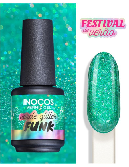 INOCOS Verniz gel FESTIVAL VERÃO VERDE GLITTER FUNK 15 ml