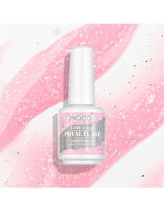 VERNIZ GEL BASE INOCOS POTAL ROSA LEITOSO FLOCOS PRATA , 15ML